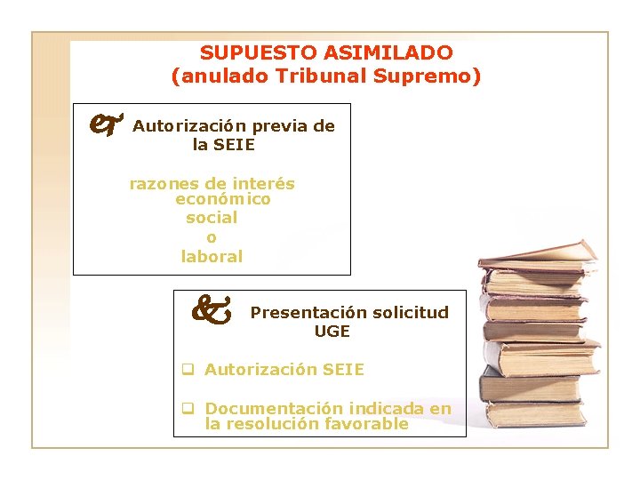 SUPUESTO ASIMILADO (anulado Tribunal Supremo) Autorización previa de la SEIE razones de interés económico