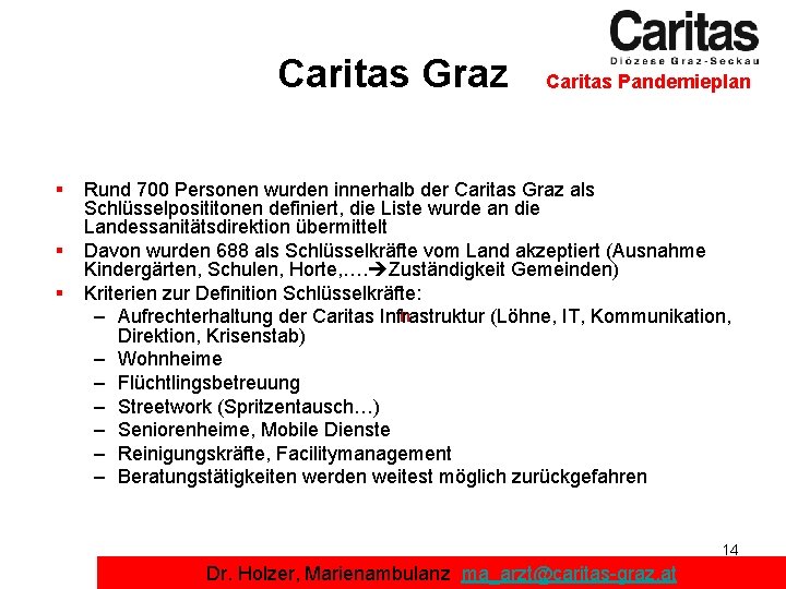 Caritas Graz § § § Caritas Pandemieplan Rund 700 Personen wurden innerhalb der Caritas