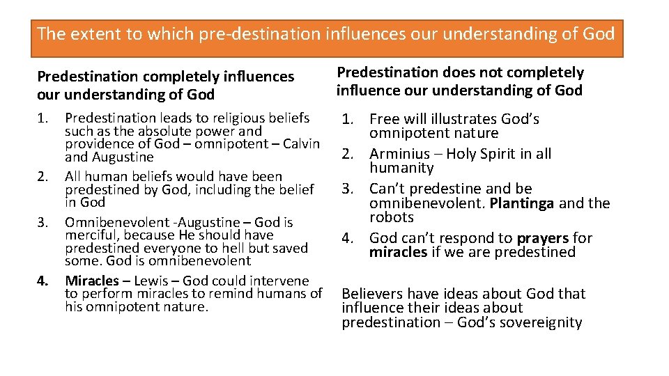 The extent to which pre-destination influences our understanding of God Predestination completely influences our