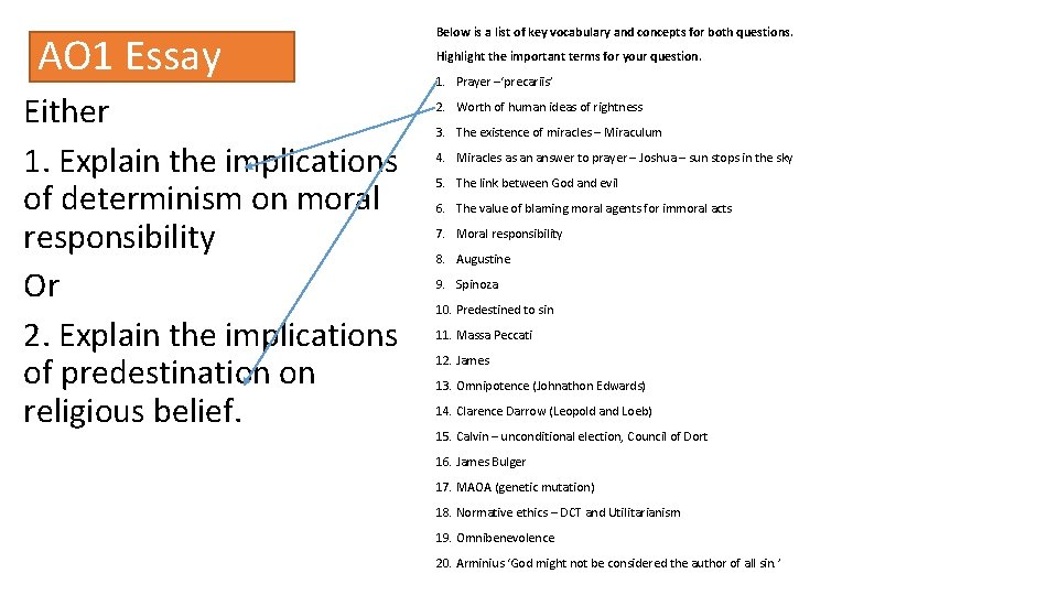 AO 1 Essay Either 1. Explain the implications of determinism on moral responsibility Or