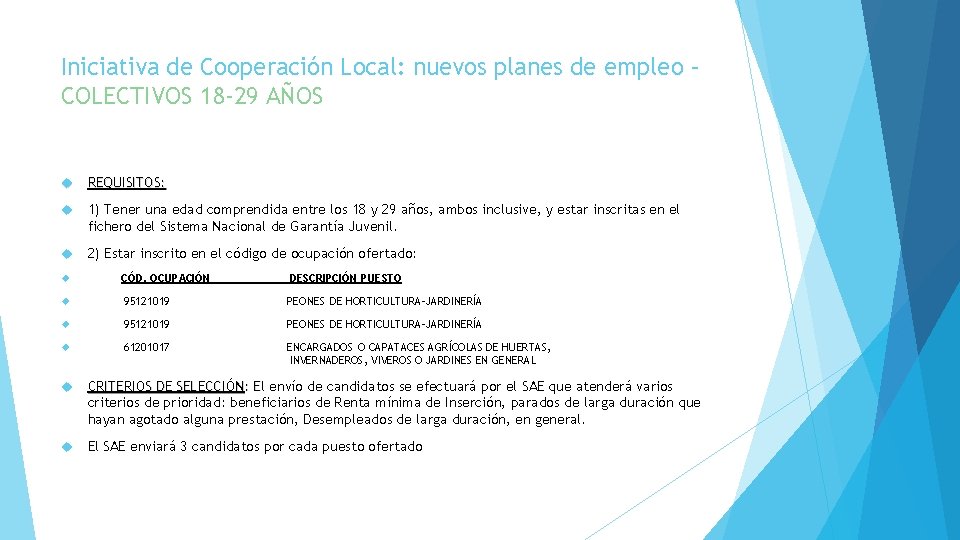 Iniciativa de Cooperación Local: nuevos planes de empleo – COLECTIVOS 18 -29 AÑOS REQUISITOS: