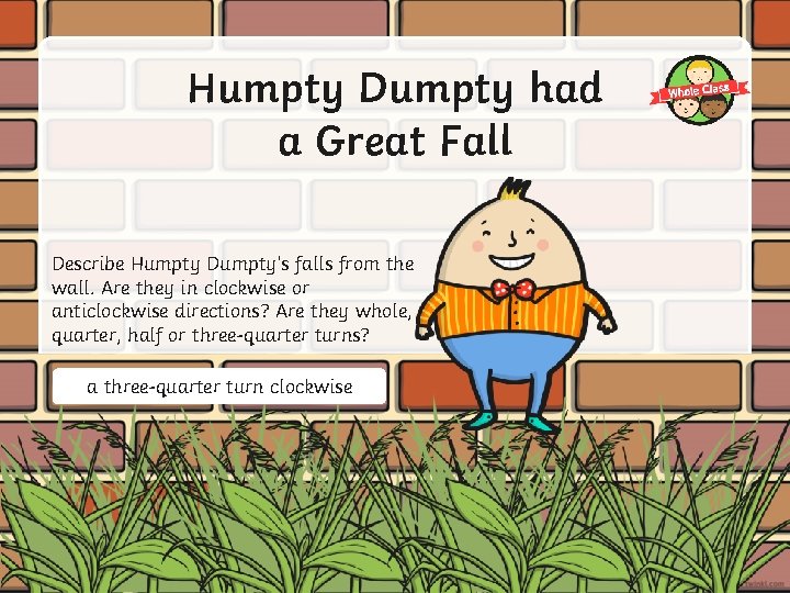 Humpty Dumpty had a Great Fall Describe Humpty Dumpty’s falls from the wall. Are