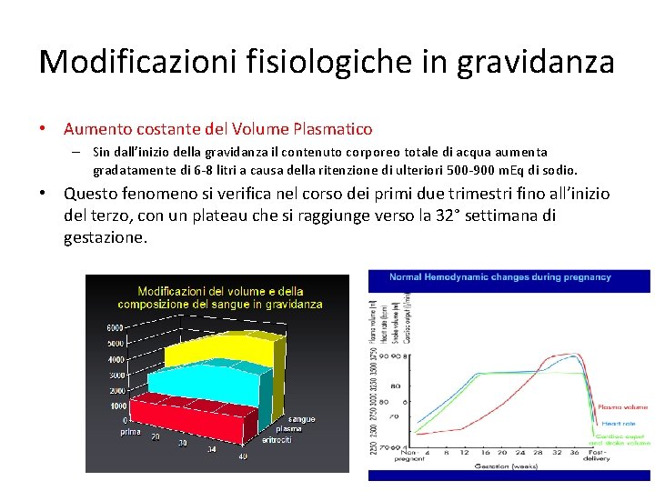 Modificazioni fisiologiche in gravidanza • Aumento costante del Volume Plasmatico – Sin dall’inizio della