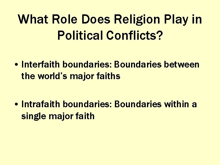 What Role Does Religion Play in Political Conflicts? • Interfaith boundaries: Boundaries between the
