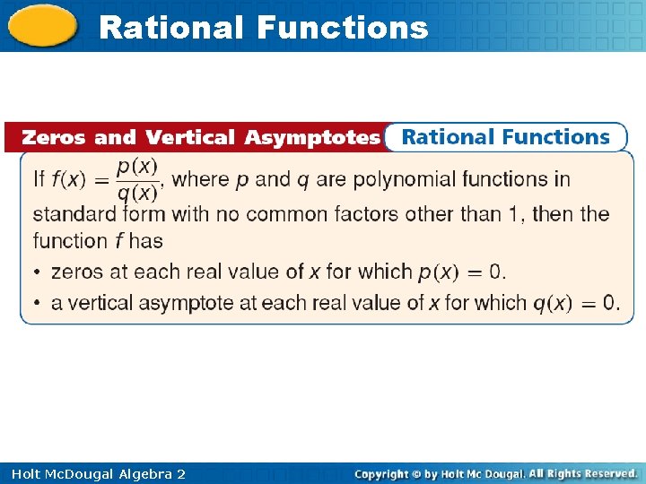 Rational Functions Holt Mc. Dougal Algebra 2 