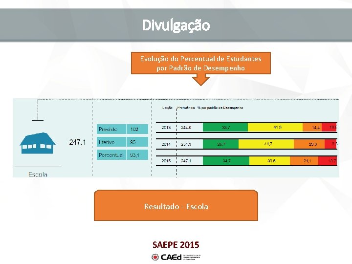 Divulgação Evolução do Percentual de Estudantes por Padrão de Desempenho Resultado - Escola SAEPE Divulgação Evolução do Percentual de Estudantes por Padrão de Desempenho Resultado - Escola SAEPE