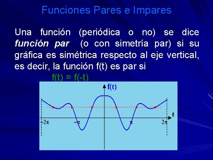 Funciones Pares e Impares Una función (periódica o no) se dice función par (o