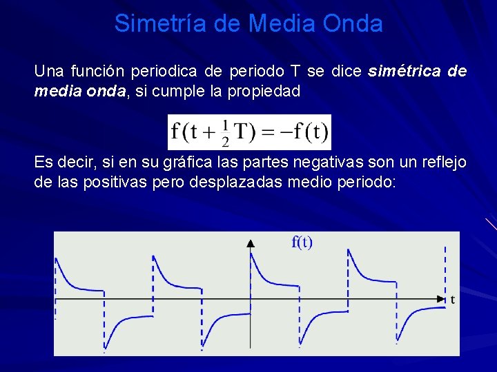 Simetría de Media Onda Una función periodica de periodo T se dice simétrica de