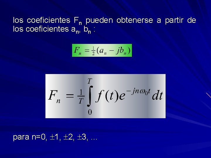 los coeficientes Fn pueden obtenerse a partir de los coeficientes an, bn : para