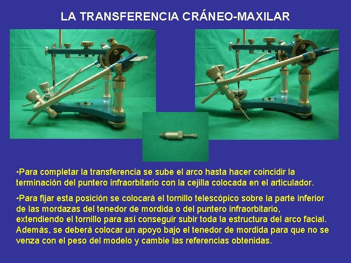 LA TRANSFERENCIA CRÁNEO-MAXILAR • Para completar la transferencia se sube el arco hasta hacer