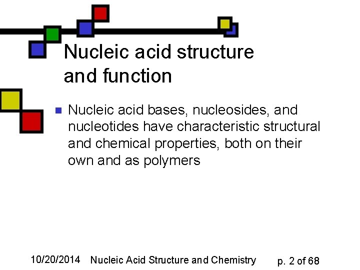 Nucleic acid structure and function n Nucleic acid bases, nucleosides, and nucleotides have characteristic