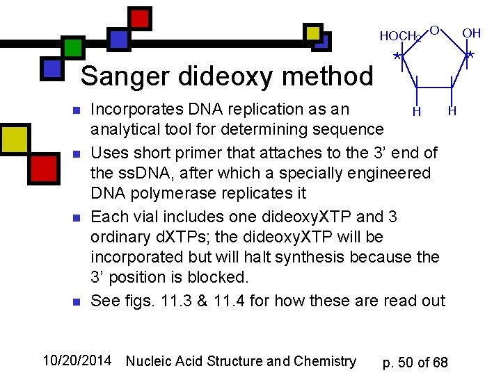 Sanger dideoxy method n n Incorporates DNA replication as an analytical tool for determining