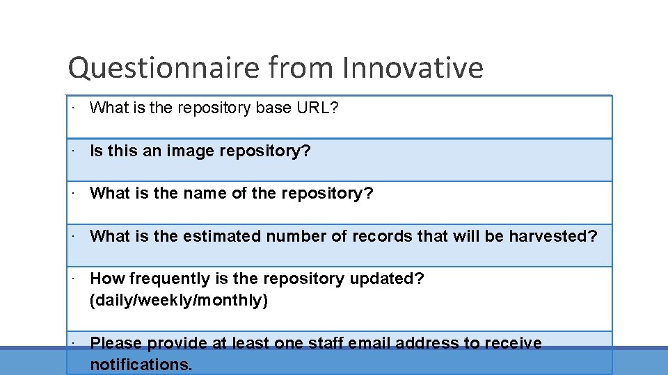 Questionnaire from Innovative ∙ What is the repository base URL? ∙ Is this an