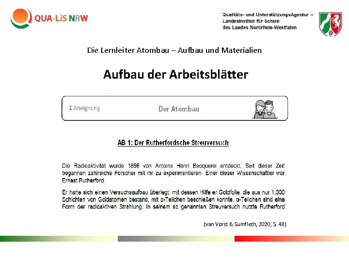 Die Lernleiter Atombau – Aufbau und Materialien Aufbau der Arbeitsblätter (van Vorst & Sumfleth, Die Lernleiter Atombau – Aufbau und Materialien Aufbau der Arbeitsblätter (van Vorst & Sumfleth,