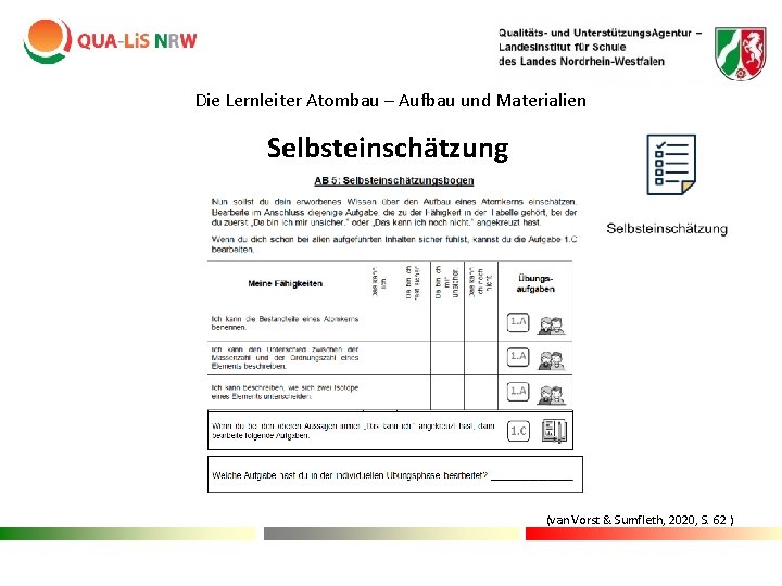 Die Lernleiter Atombau – Aufbau und Materialien Selbsteinschätzung (van Vorst & Sumfleth, 2020, S. Die Lernleiter Atombau – Aufbau und Materialien Selbsteinschätzung (van Vorst & Sumfleth, 2020, S.