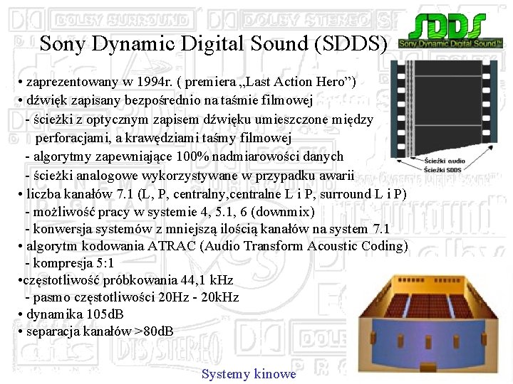 Sony Dynamic Digital Sound (SDDS) • zaprezentowany w 1994 r. ( premiera „Last Action