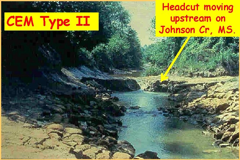 CEM Type II Headcut moving upstream on Johnson Cr, MS. CEM Type II Headcut moving upstream on Johnson Cr, MS.