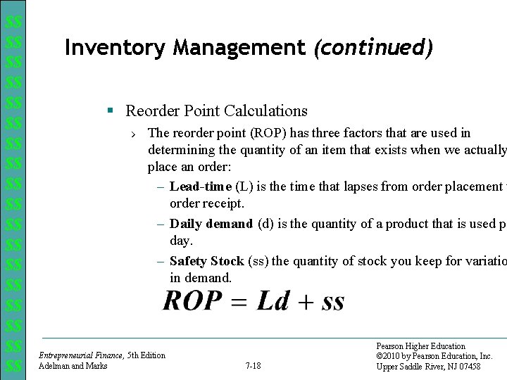 $$ $$ $$ $$ $$ Inventory Management (continued) § Reorder Point Calculations › The