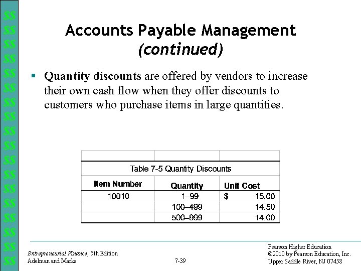 $$ $$ $$ $$ $$ Accounts Payable Management (continued) § Quantity discounts are offered