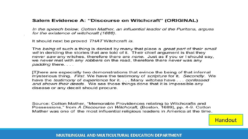 Handout MULTILINGUAL AND MULTICULTURAL EDUCATION DEPARTMENT Handout MULTILINGUAL AND MULTICULTURAL EDUCATION DEPARTMENT