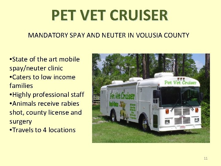 PET VET CRUISER MANDATORY SPAY AND NEUTER IN VOLUSIA COUNTY • State of the