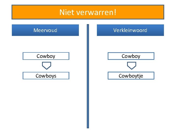 Niet verwarren! Meervoud Verkleinwoord Cowboys Cowboytje 