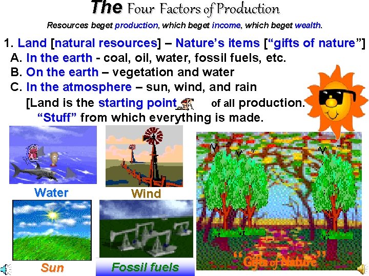 The Four Factors of Production Resources beget production, which beget income, which beget wealth. The Four Factors of Production Resources beget production, which beget income, which beget wealth.