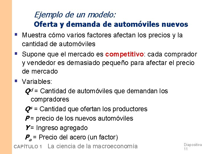 Ejemplo de un modelo: Oferta y demanda de automóviles nuevos § Muestra cómo varios Ejemplo de un modelo: Oferta y demanda de automóviles nuevos § Muestra cómo varios