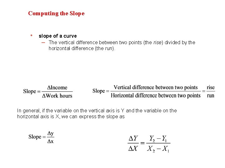 Computing the Slope • slope of a curve – The vertical difference between two