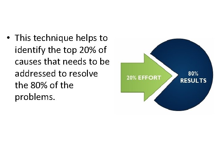  • This technique helps to identify the top 20% of causes that needs