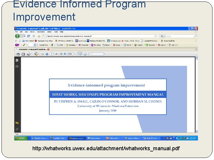 Evidence Informed Program Improvement http: //whatworks. uwex. edu/attachment/whatworks_manual. pdf Evidence Informed Program Improvement http: //whatworks. uwex. edu/attachment/whatworks_manual. pdf