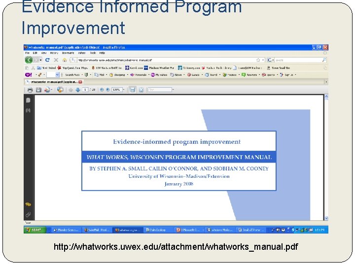 Evidence Informed Program Improvement http: //whatworks. uwex. edu/attachment/whatworks_manual. pdf 