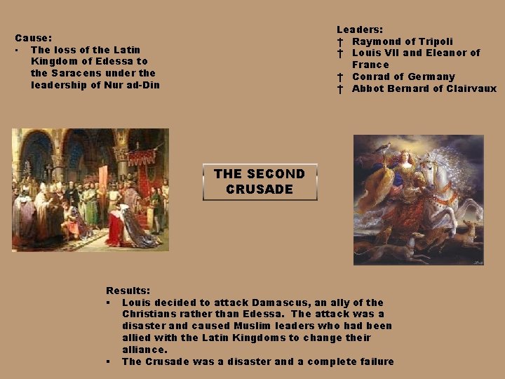 Leaders: † Raymond of Tripoli † Louis VII and Eleanor of France † Conrad