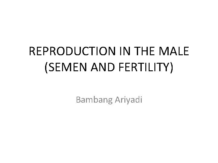 REPRODUCTION IN THE MALE (SEMEN AND FERTILITY) Bambang Ariyadi 
