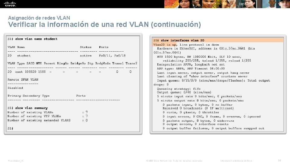 Asignación de redes VLAN Verificar la información de una red VLAN (continuación) Presentation_ID ©