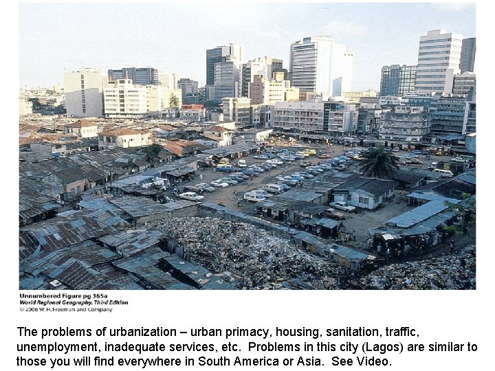 The problems of urbanization – urban primacy, housing, sanitation, traffic, unemployment, inadequate services, etc.