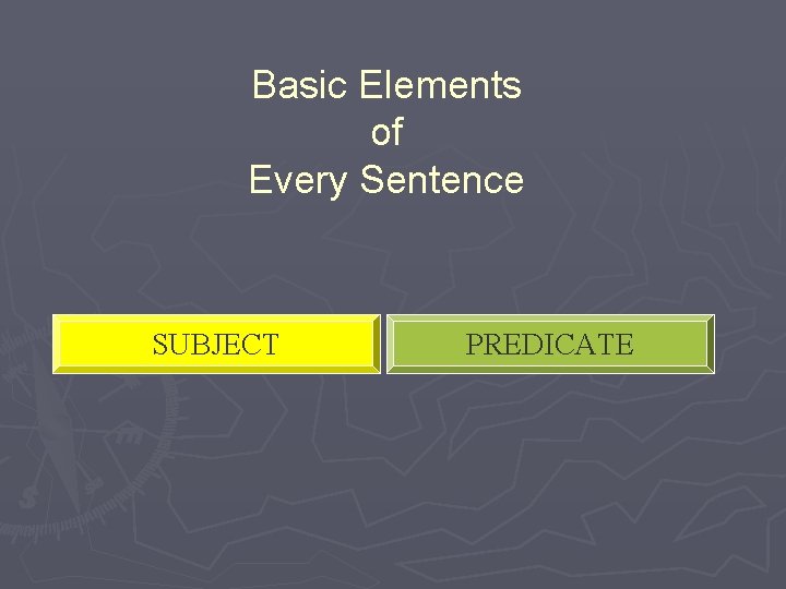 Basic Elements of Every Sentence SUBJECT PREDICATE 