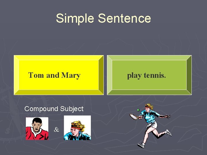 Simple Sentence Tom and Mary Compound Subject & play tennis. 