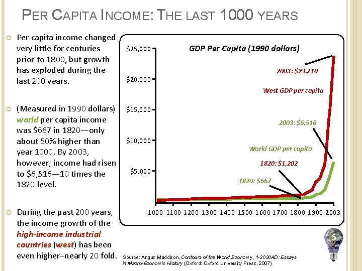 PER CAPITA INCOME: THE LAST 1000 YEARS Per capita income changed very little for