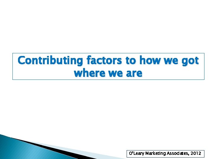 Contributing factors to how we got where we are O’Leary Marketing Associates, 2012 15