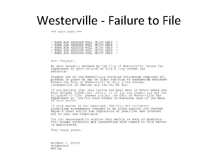 Westerville - Failure to File 