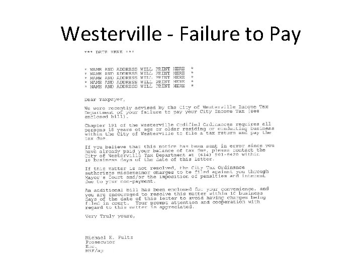 Westerville - Failure to Pay 