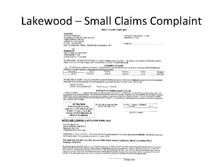 Lakewood – Small Claims Complaint 