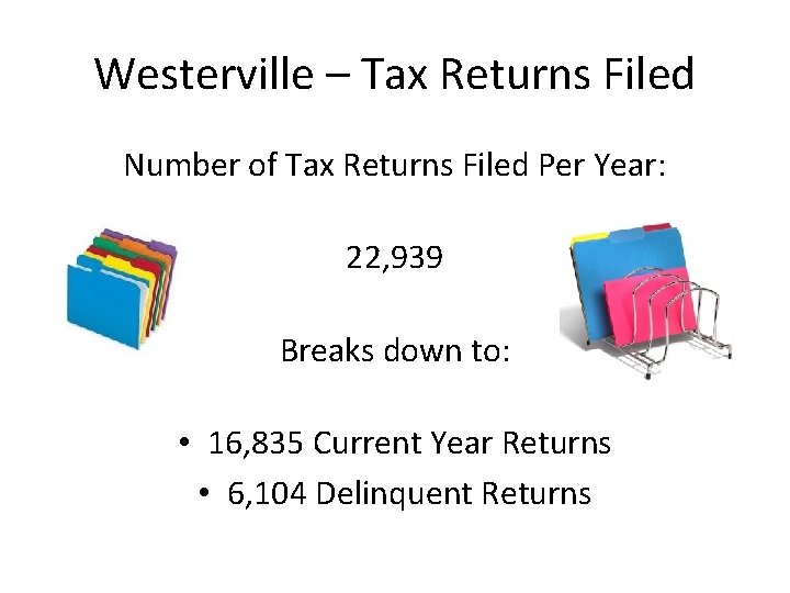 Westerville – Tax Returns Filed Number of Tax Returns Filed Per Year: 22, 939