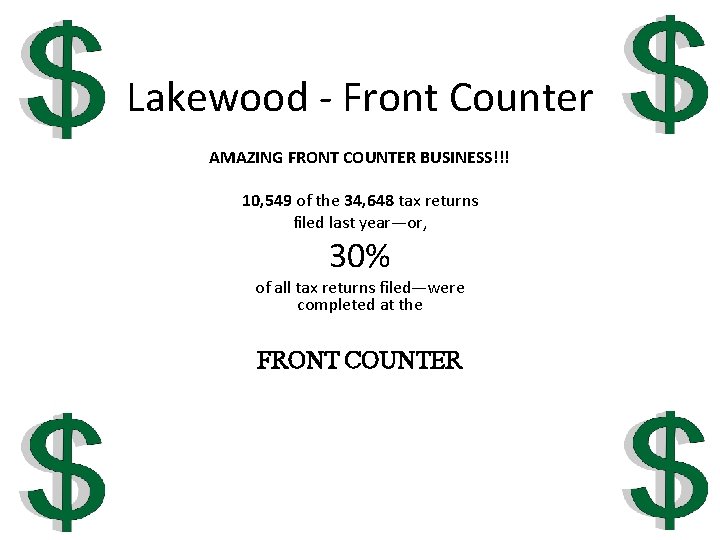 Lakewood - Front Counter AMAZING FRONT COUNTER BUSINESS!!! 10, 549 of the 34, 648