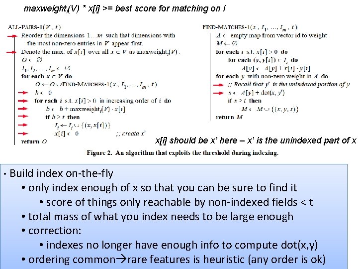 maxweighti(V) * x[i] >= best score for matching on i x[i] should be x’