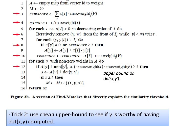 upper bound on dot(x, y’) • Trick 2: use cheap upper-bound to see if