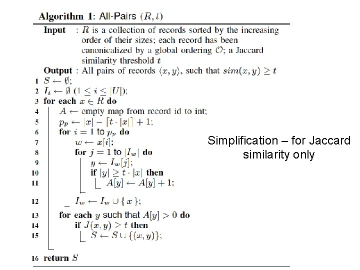 Simplification – for Jaccard similarity only 