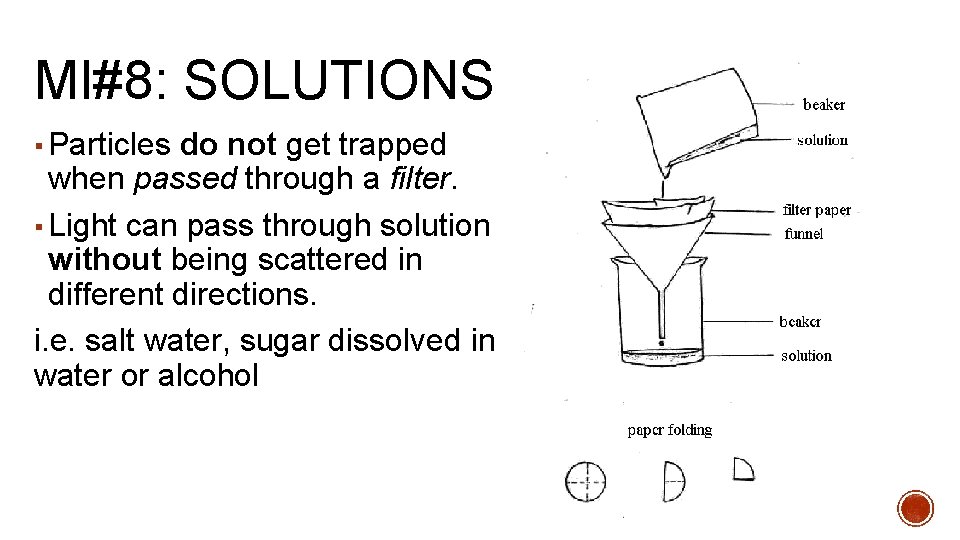 MI#8: SOLUTIONS ▪ Particles do not get trapped when passed through a filter. ▪
