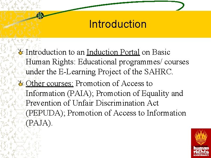 Introduction to an Induction Portal on Basic Human Rights: Educational programmes/ courses under the